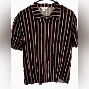 Eleven Paris Mens Woven Aop Short Sleeve Shirt In Persian Red Stripe